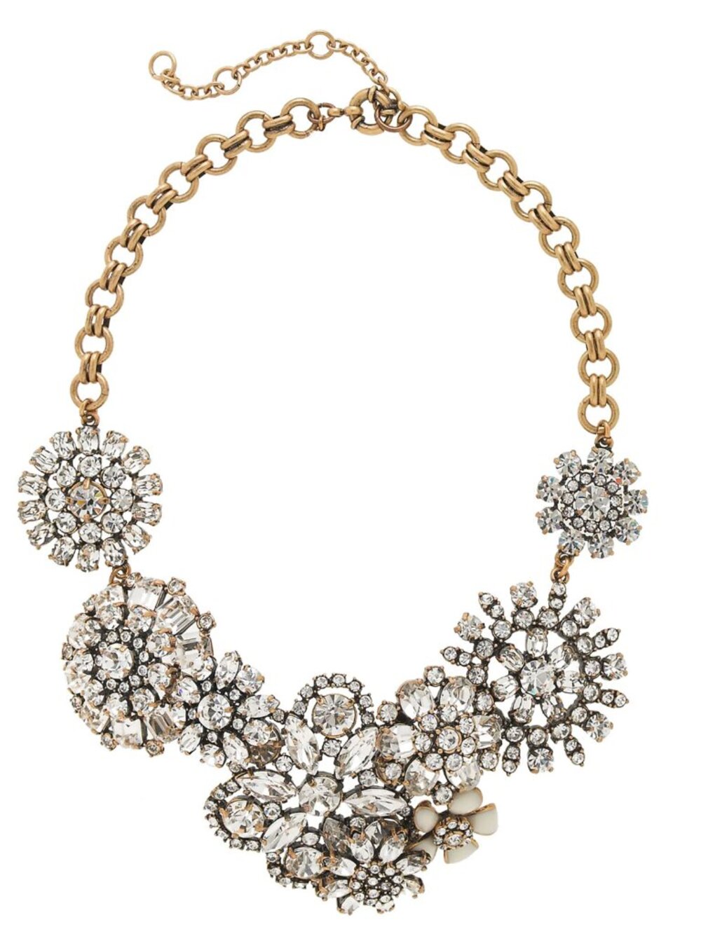 J.Crew Flower Lattice Crystal Statement Necklace Gold Plated Retired Rare